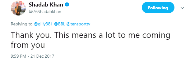 shadab Khan - AG Reply